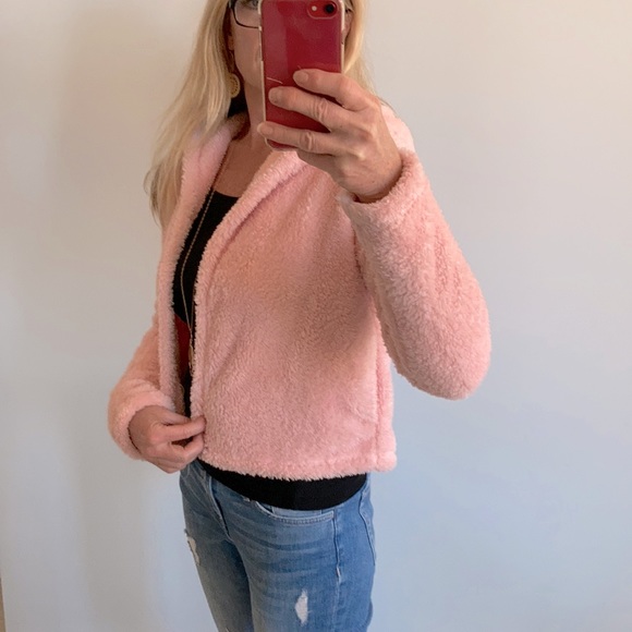 Soft, Fuzzy Pink Open Hooded Jacket - Picture 4 of 9